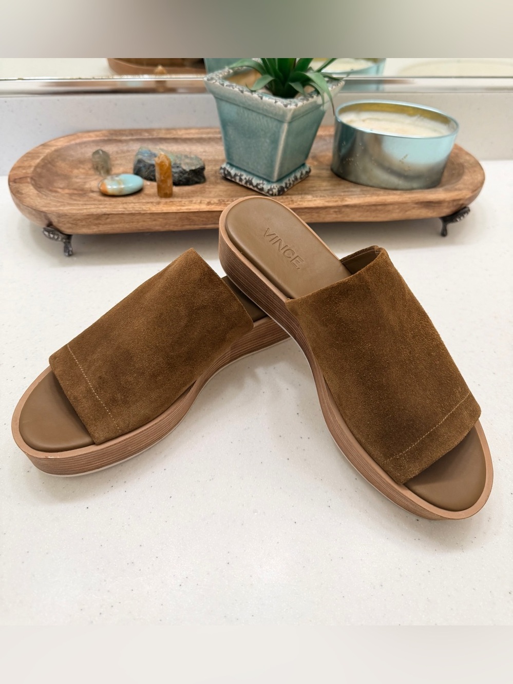 Vince Saskia Brown Suede Platform Slide Sandals Size 8 EUC